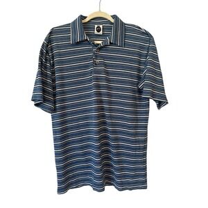 Vintage Bugle Boy Polo Shirt Blue Stripe Textured Knit Size L 90s Y2K Retro